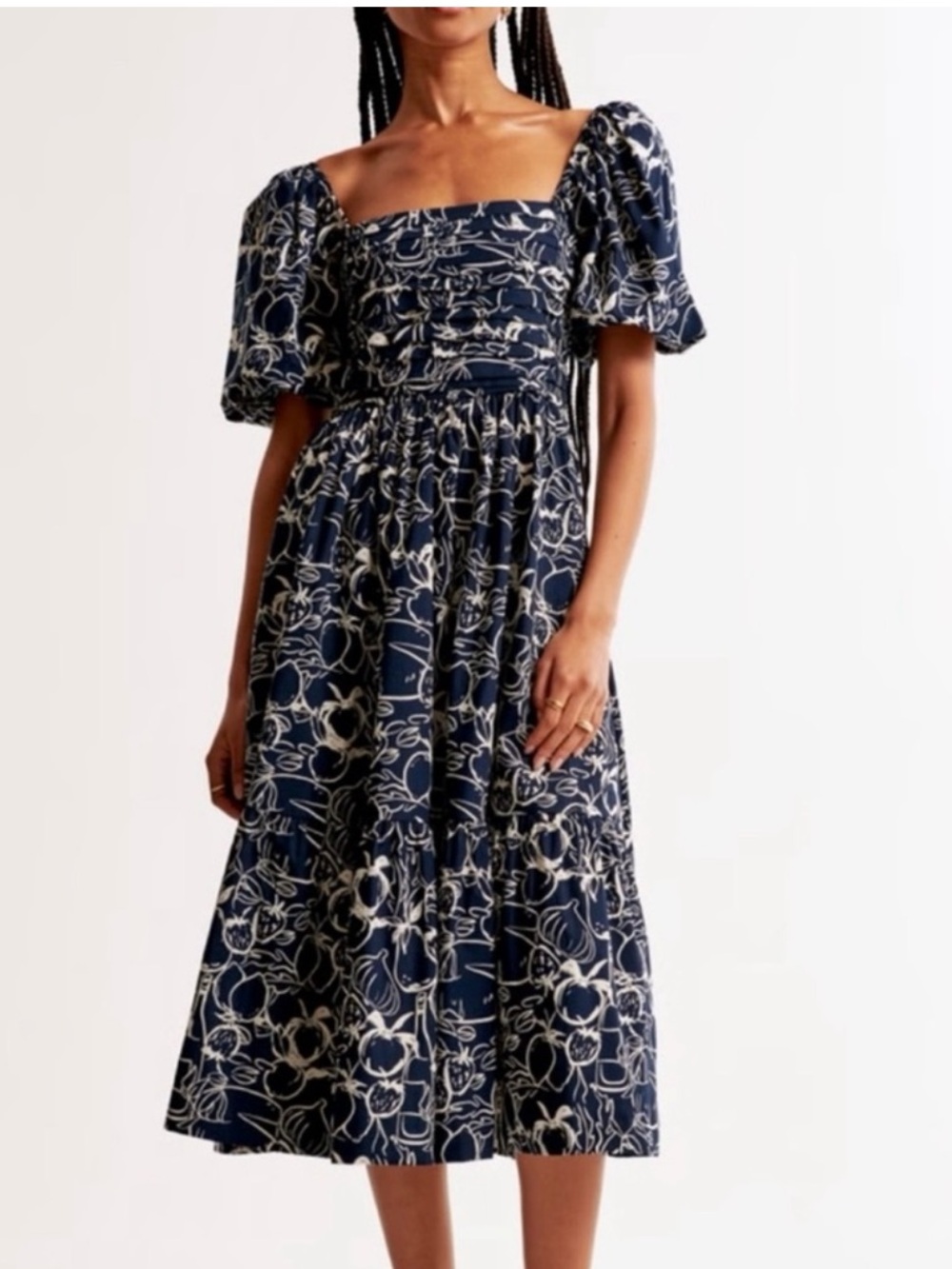 Abercrombie Navy Print Emerson Midi Dress size small tall